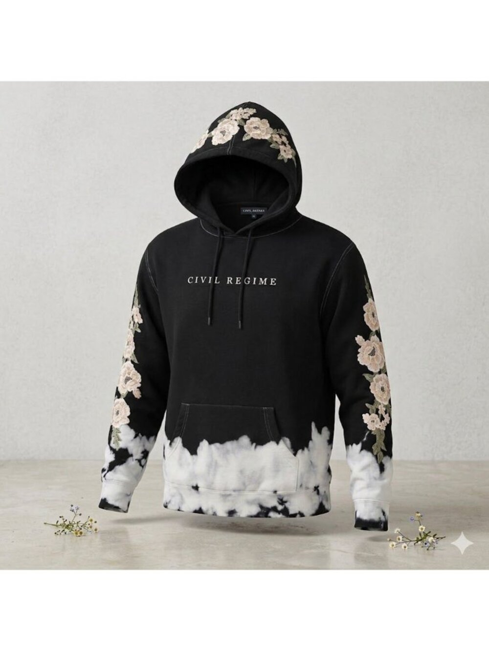 Civil Regime Embroidered Hoodie Sweatshirt Large Black White Tie-Dye Pullover